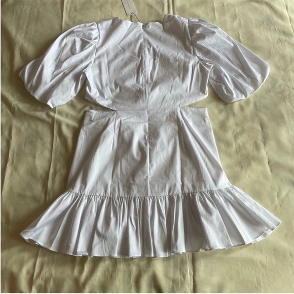 NEW! Veronica Beard- White Iker Puff Sleeve Cut Out Mini Dress Size 12 - Picture 5 of 9